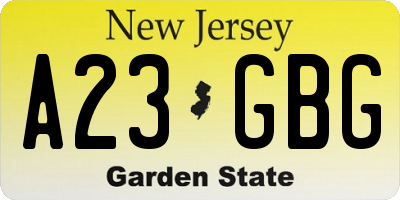 NJ license plate A23GBG