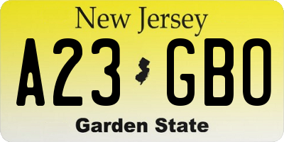 NJ license plate A23GBO