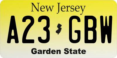 NJ license plate A23GBW
