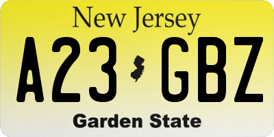 NJ license plate A23GBZ