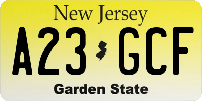 NJ license plate A23GCF