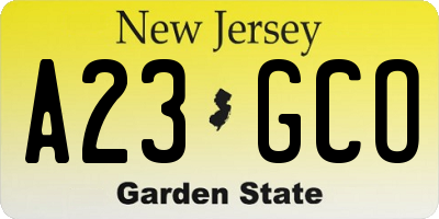 NJ license plate A23GCO