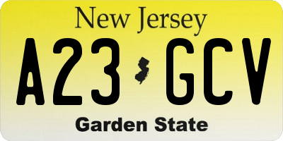 NJ license plate A23GCV