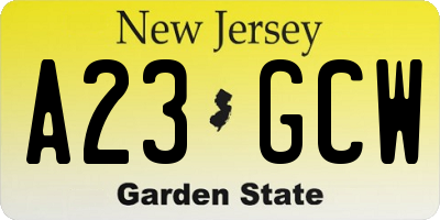 NJ license plate A23GCW