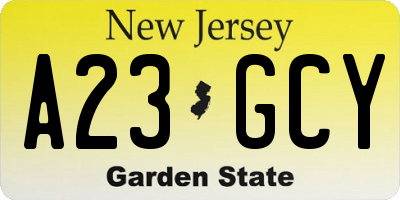 NJ license plate A23GCY