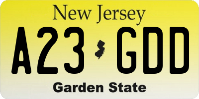 NJ license plate A23GDD