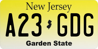 NJ license plate A23GDG
