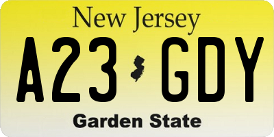 NJ license plate A23GDY