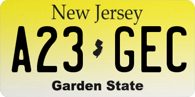 NJ license plate A23GEC
