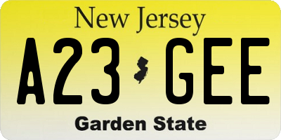 NJ license plate A23GEE