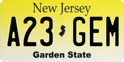 NJ license plate A23GEM