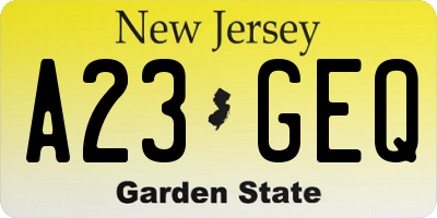 NJ license plate A23GEQ