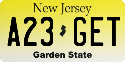 NJ license plate A23GET