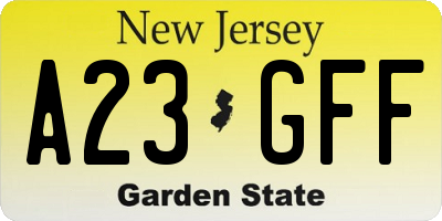NJ license plate A23GFF