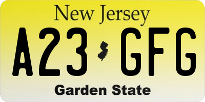 NJ license plate A23GFG