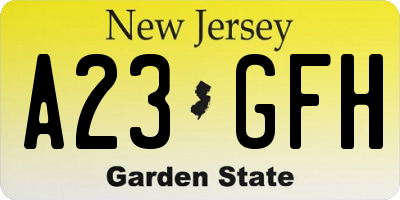 NJ license plate A23GFH