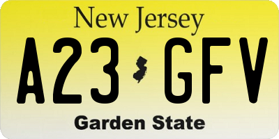 NJ license plate A23GFV