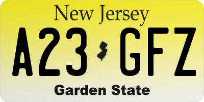 NJ license plate A23GFZ