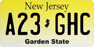 NJ license plate A23GHC