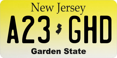 NJ license plate A23GHD