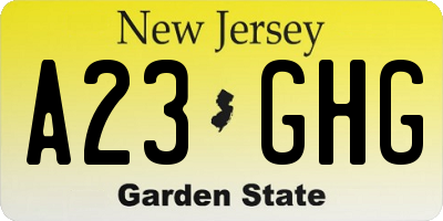 NJ license plate A23GHG