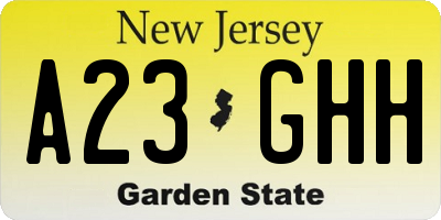 NJ license plate A23GHH