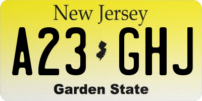 NJ license plate A23GHJ