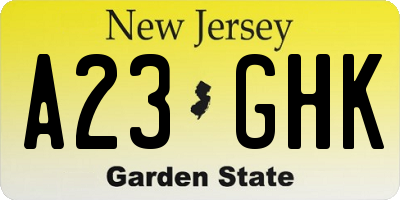 NJ license plate A23GHK