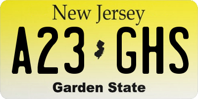 NJ license plate A23GHS