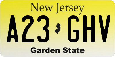 NJ license plate A23GHV