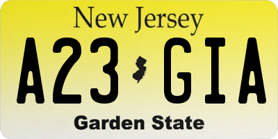 NJ license plate A23GIA