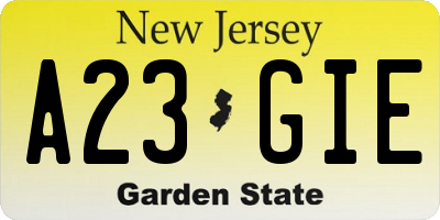 NJ license plate A23GIE
