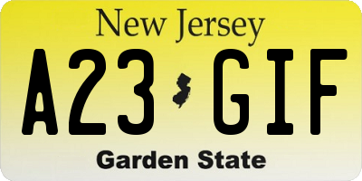 NJ license plate A23GIF
