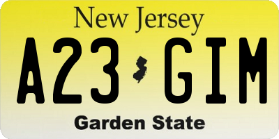 NJ license plate A23GIM