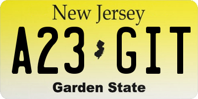 NJ license plate A23GIT