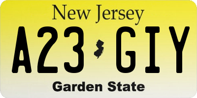 NJ license plate A23GIY