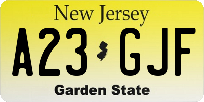 NJ license plate A23GJF