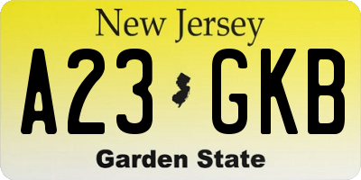 NJ license plate A23GKB