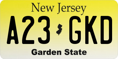 NJ license plate A23GKD
