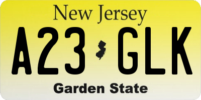 NJ license plate A23GLK