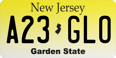 NJ license plate A23GLO