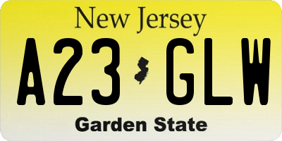 NJ license plate A23GLW