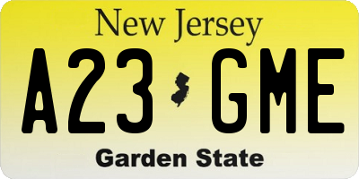NJ license plate A23GME