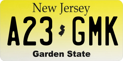 NJ license plate A23GMK