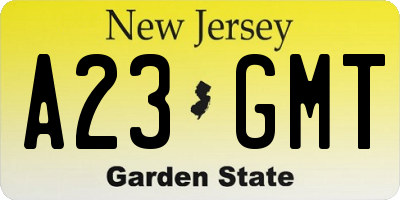NJ license plate A23GMT