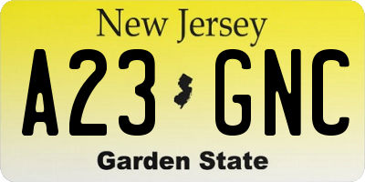 NJ license plate A23GNC