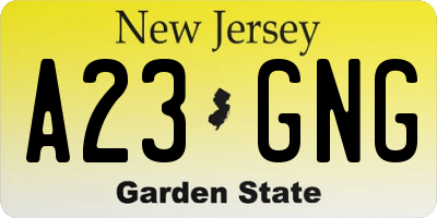 NJ license plate A23GNG