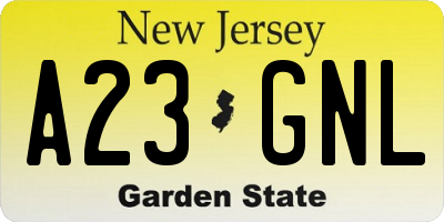 NJ license plate A23GNL