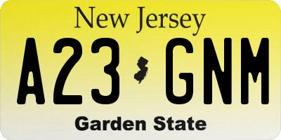 NJ license plate A23GNM