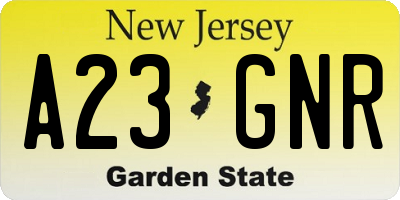 NJ license plate A23GNR